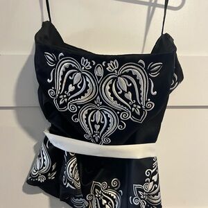 WHBM Black and White Embroidered Peplum Top